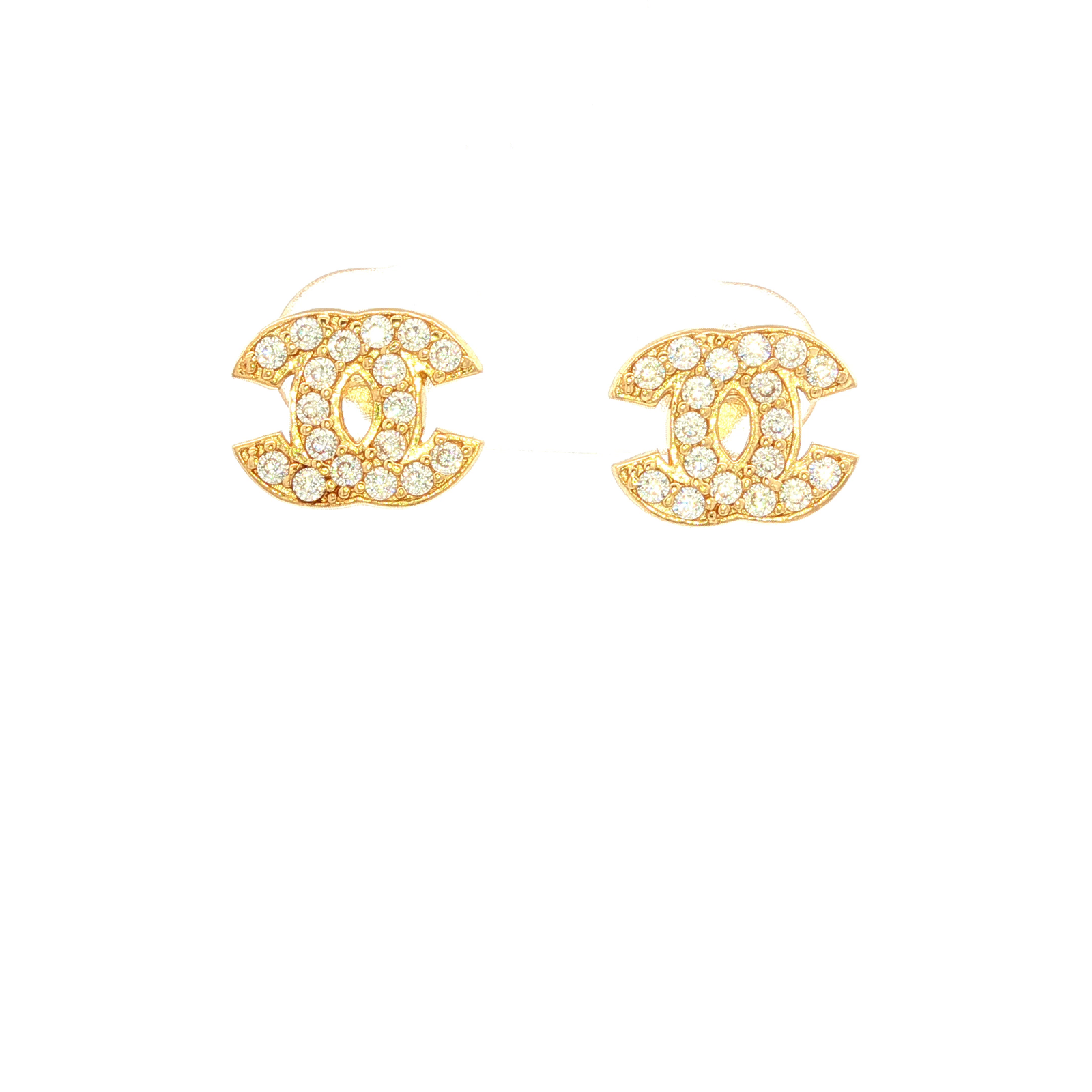 Large Chanel-Style Stud Earrings in Yellow Gold