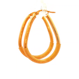 Tear Drop Hoop Earrings with Mesh Etching in Yellow Gold