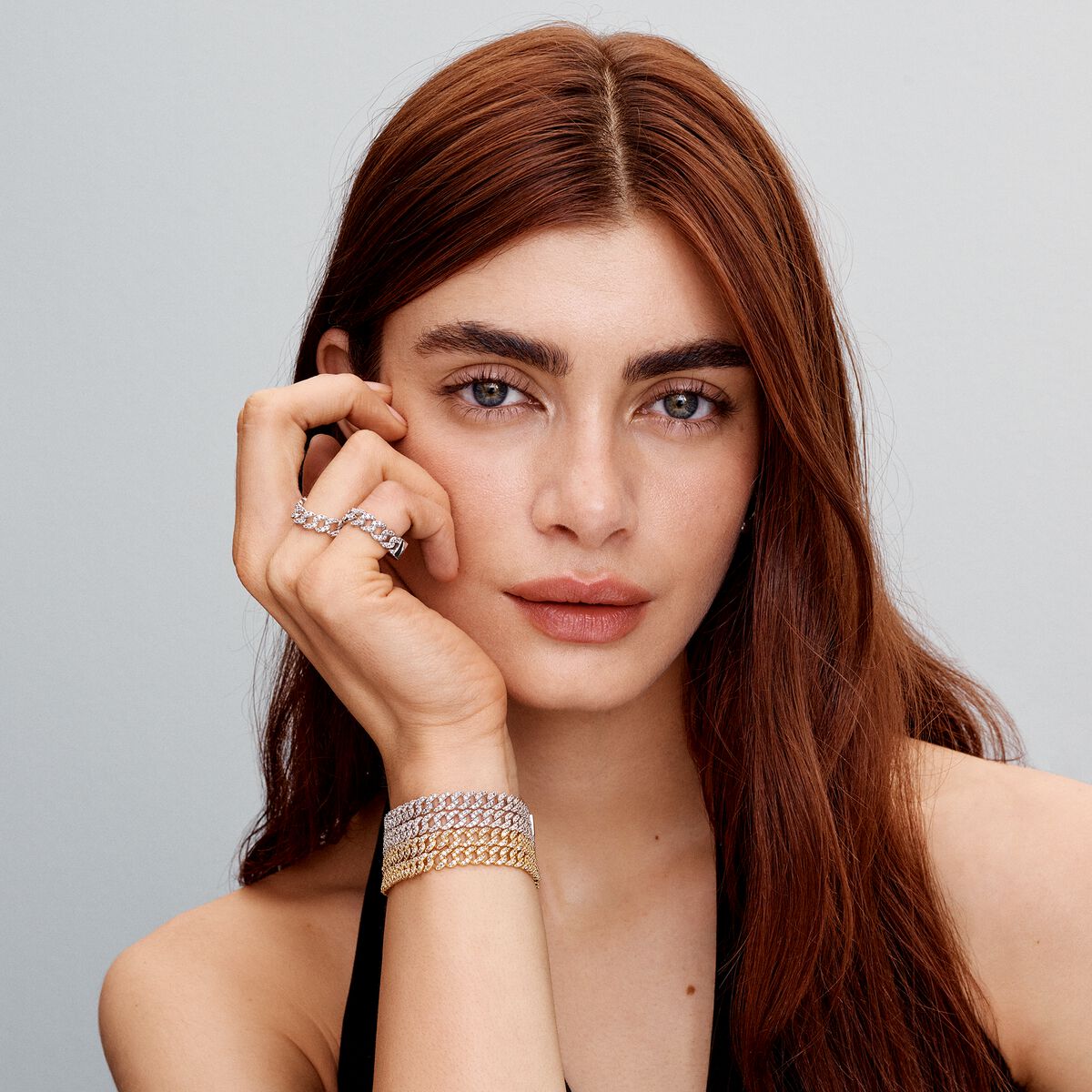 Cuban chain 14k gold-plated bracelet with clear cubic zirconia