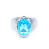 Large Blue Topaz Dress Ring in White Gold