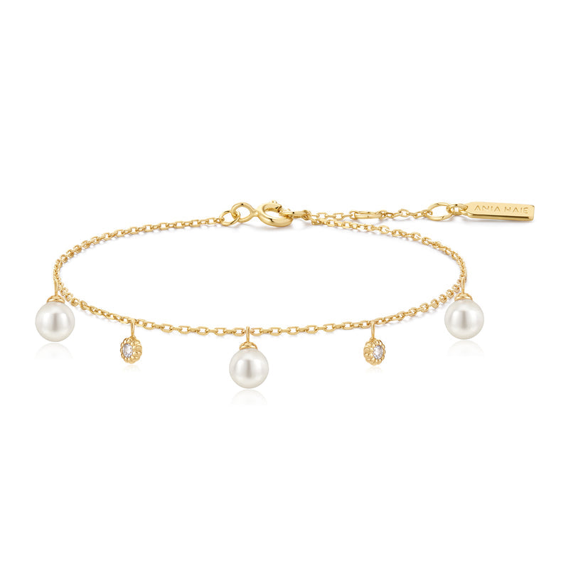Ania Haie Gold Shell Pearl & Sparkle Drop Station Bracelet