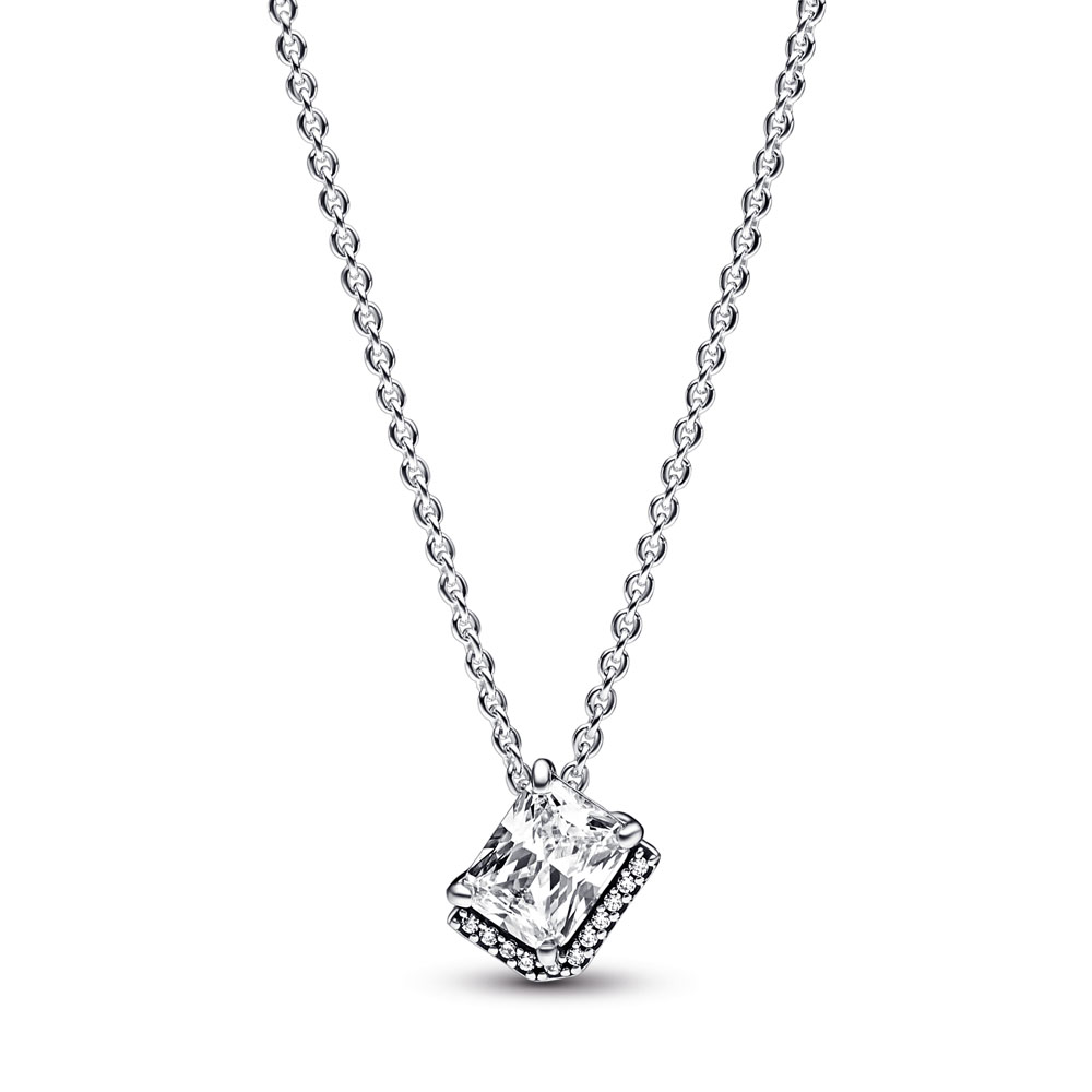 Sterling silver collier with pendant with clear cubic zirconia