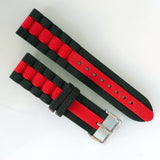 Hadley-Roma Black Oyster Silicone Watch Band Red Stripe