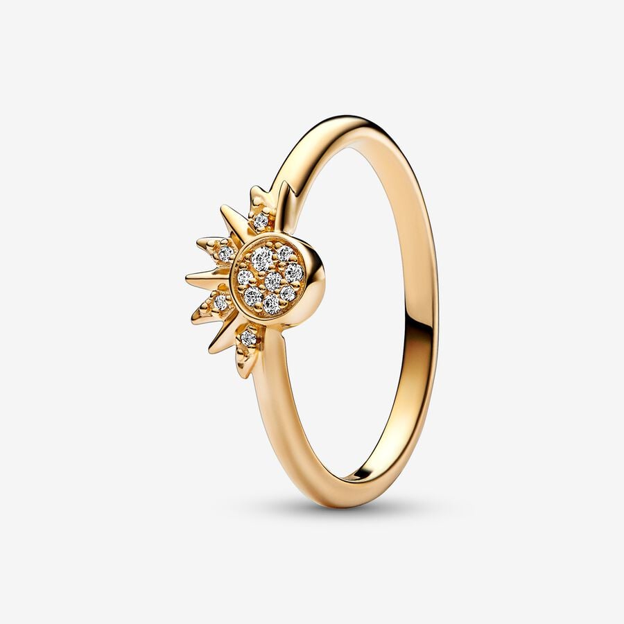 Celestial sun 14k gold-plated ring with clear cubic zirconia