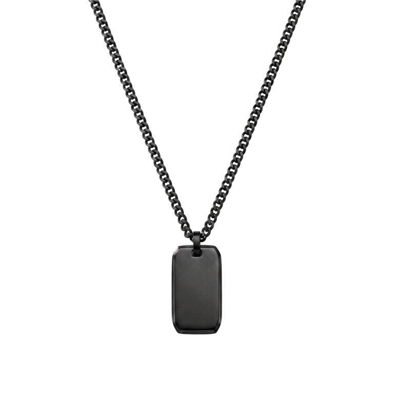Stainless Steel Matt Cuban Chain with Brushed Matte Finish Tag Pendant Necklace