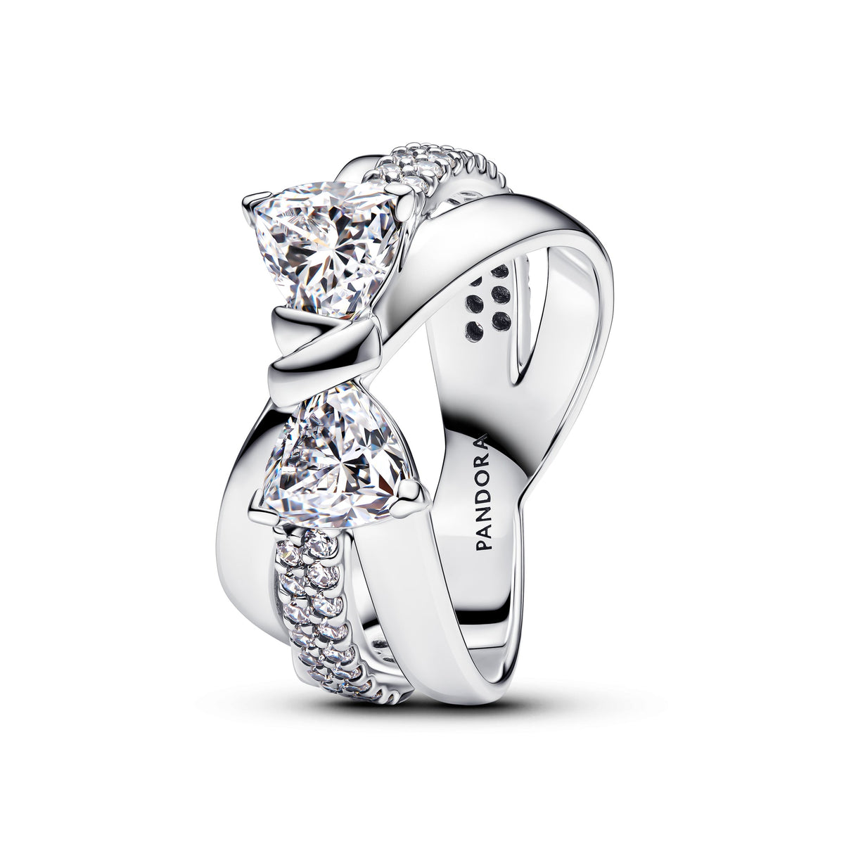 Bow sterling silver ring with clear cubic zirconia