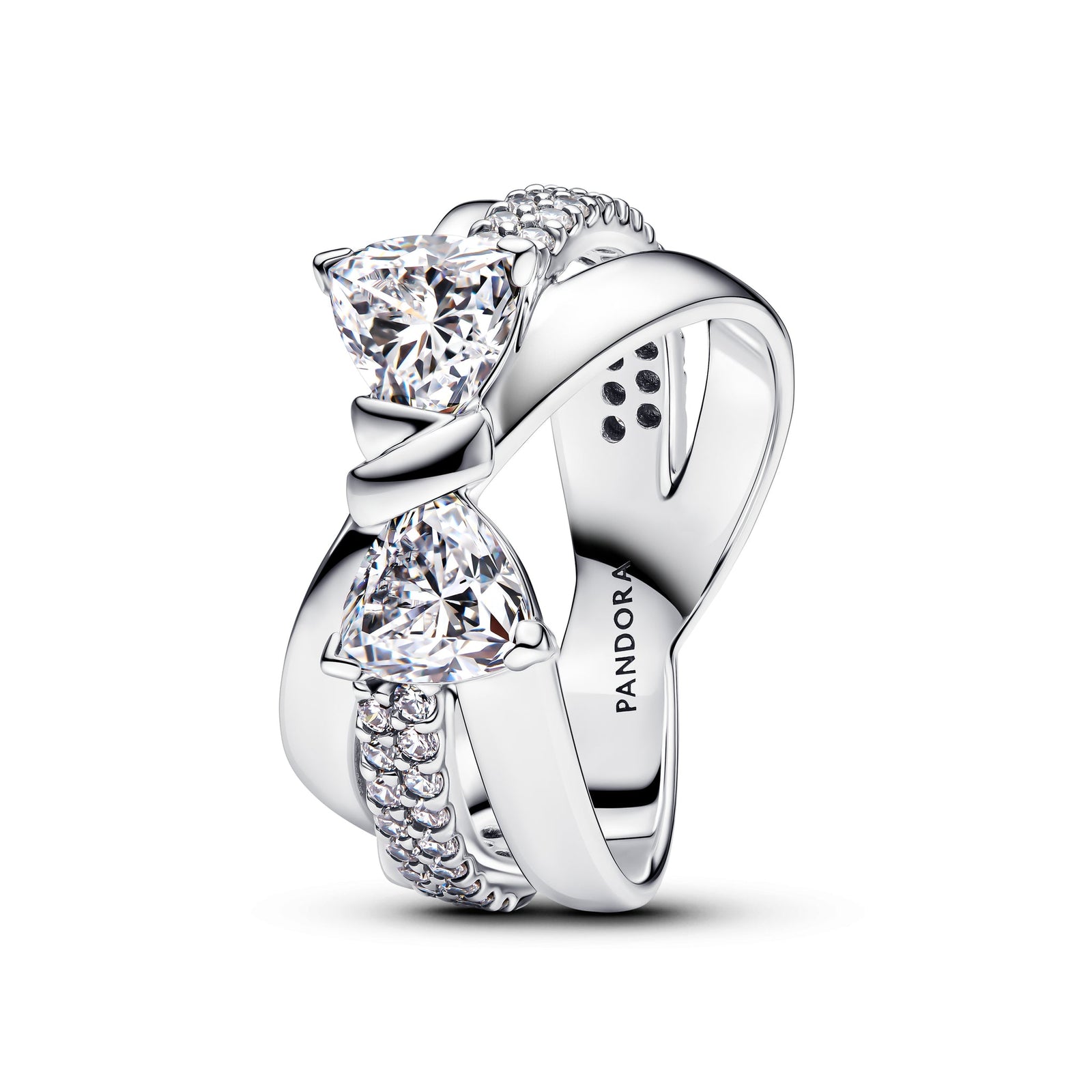 Bow sterling silver ring with clear cubic zirconia