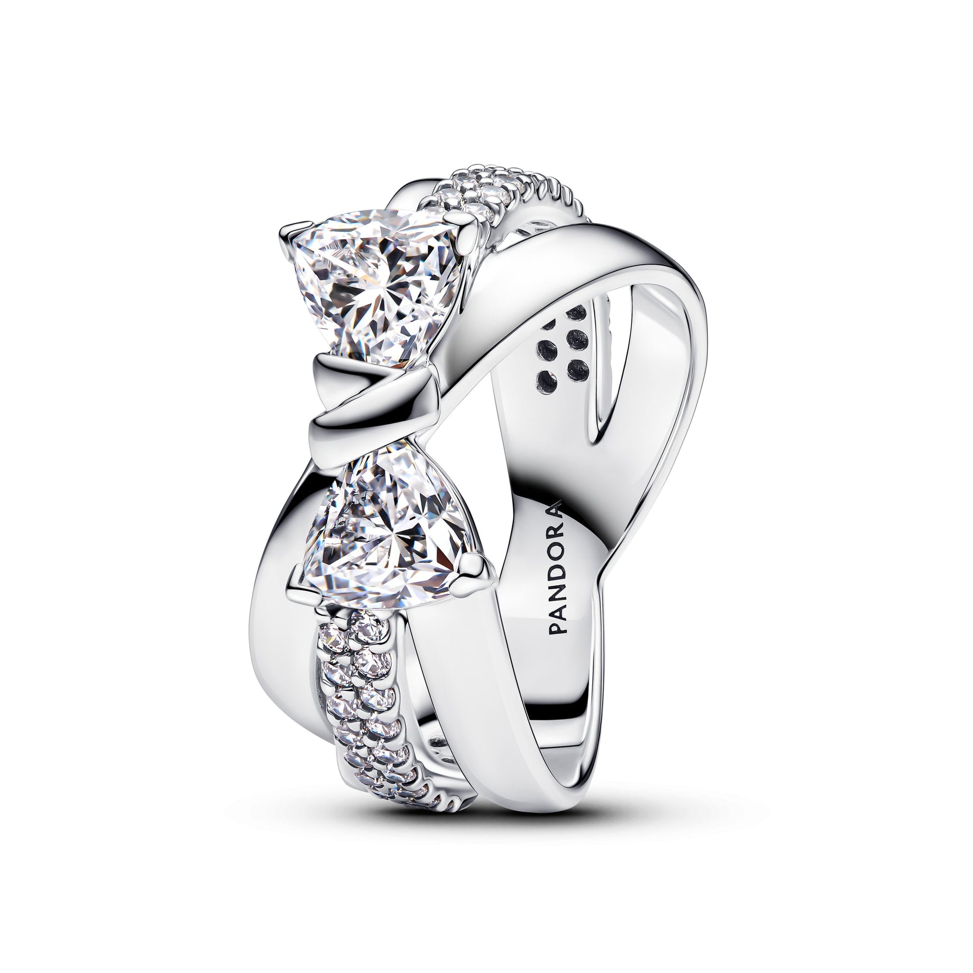 Bow sterling silver ring with clear cubic zirconia