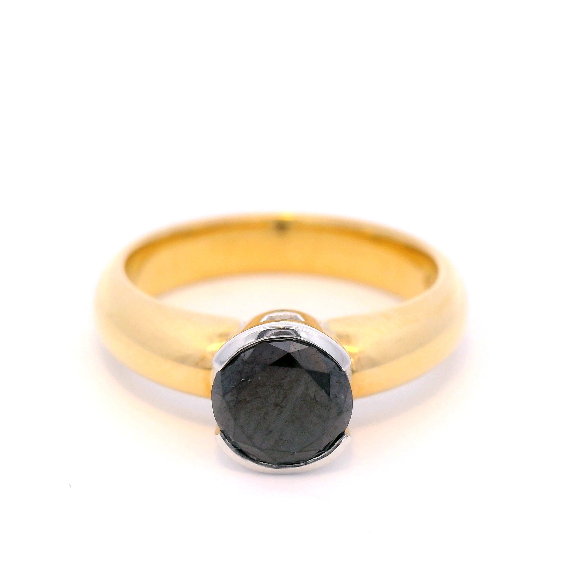 Black Diamond Solitaire Dress Ring in Yellow Gold