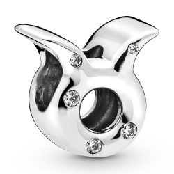 Taurus sterling silver charm with clear cubic zirconia