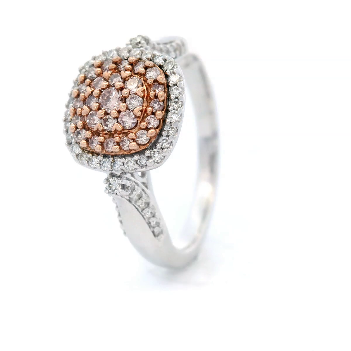 Natural Pink and White Diamond Set in White Gold Dress Ring