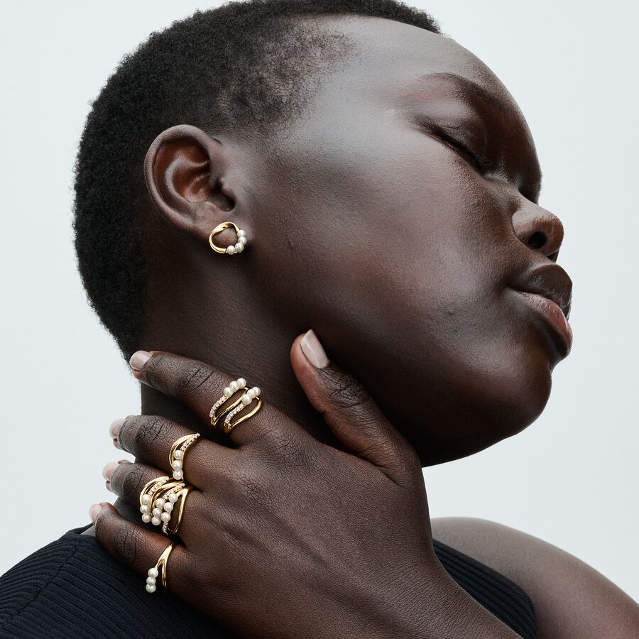 Organically Shaped Circle & Treated Freshwater Cultured Pearls Stud Earrings