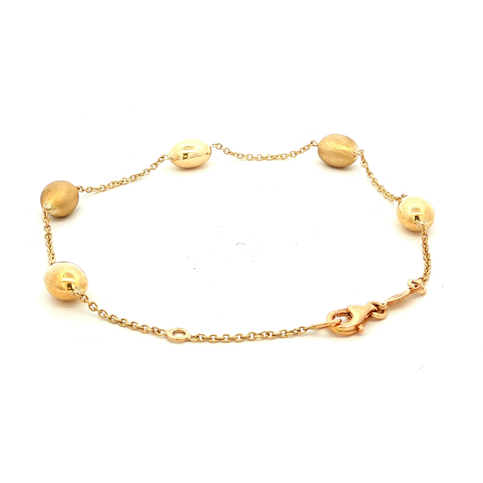 Oval Satin Shiny Spheres Bracelet in Yellow Gold