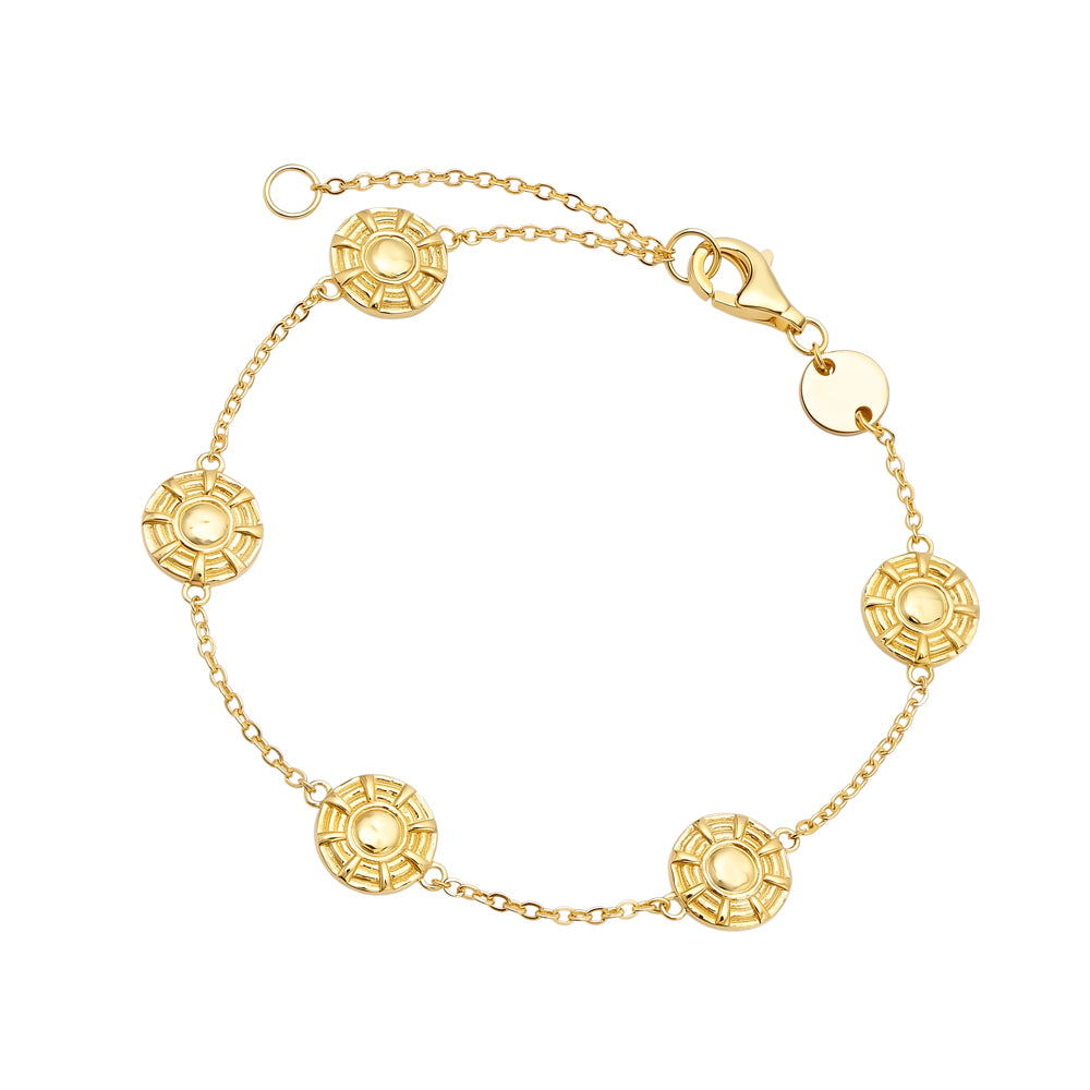 Brass Fine Curb Chain Bracelet with Petite Sun Ray Discs