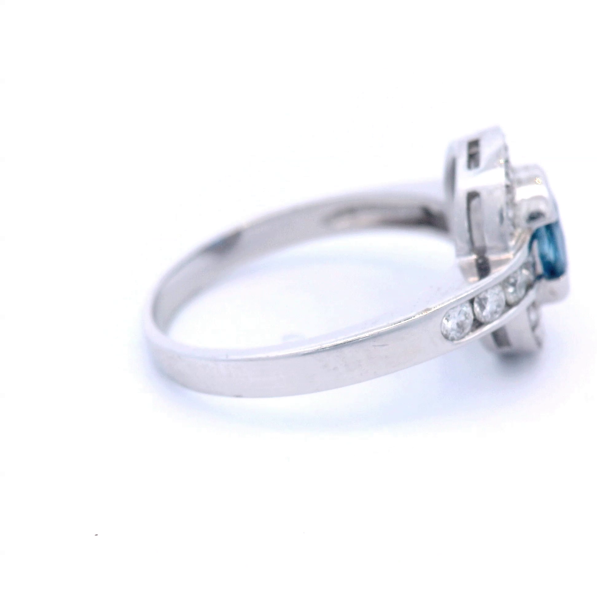 Aquamarine and Diamond Halo Dress Ring in White Gold