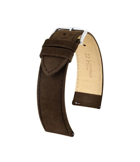 Hirsch Osiris Nubuk Dark Brown Calf Leather Watch Strap