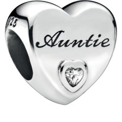 Pandora Auntie Love Heart Silver Charm w Clear CZ