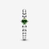 August Spring Green Silver Ring with Man-Made Spring Green Crystal