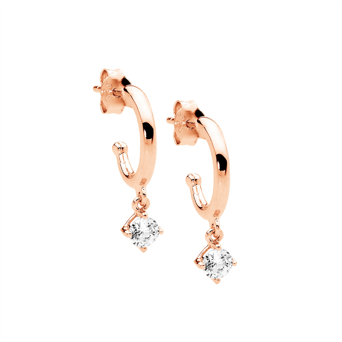 Ellani Hoop Earrings With Cubic Zirconia Drop In Silver