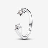 Shooting star sterling silver open ring with clear cubic zirconia