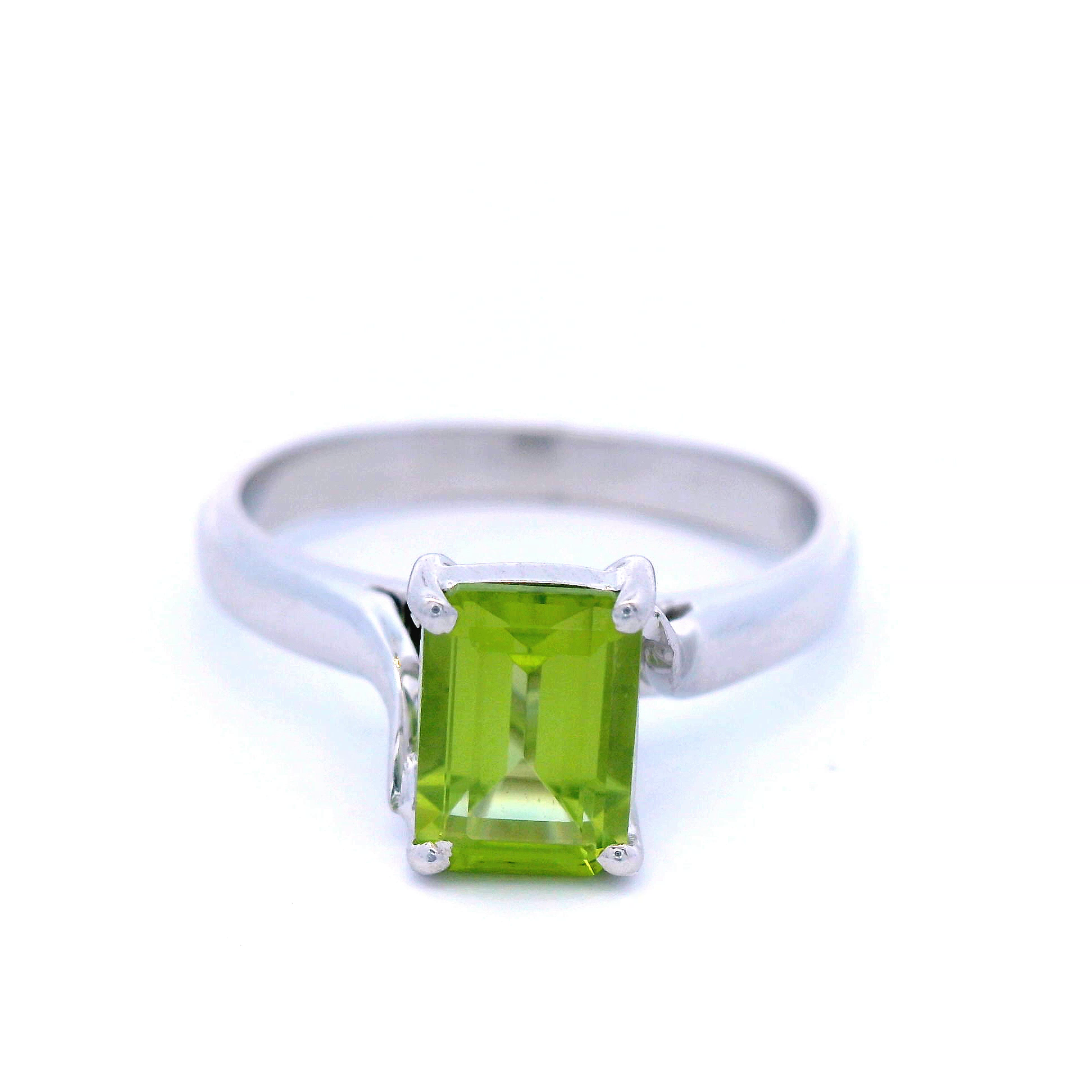 Square Peridot Stone in White Gold