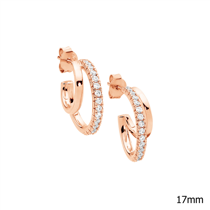 Ellani Double Hoop Earring with Cubic Zirconia in Silver