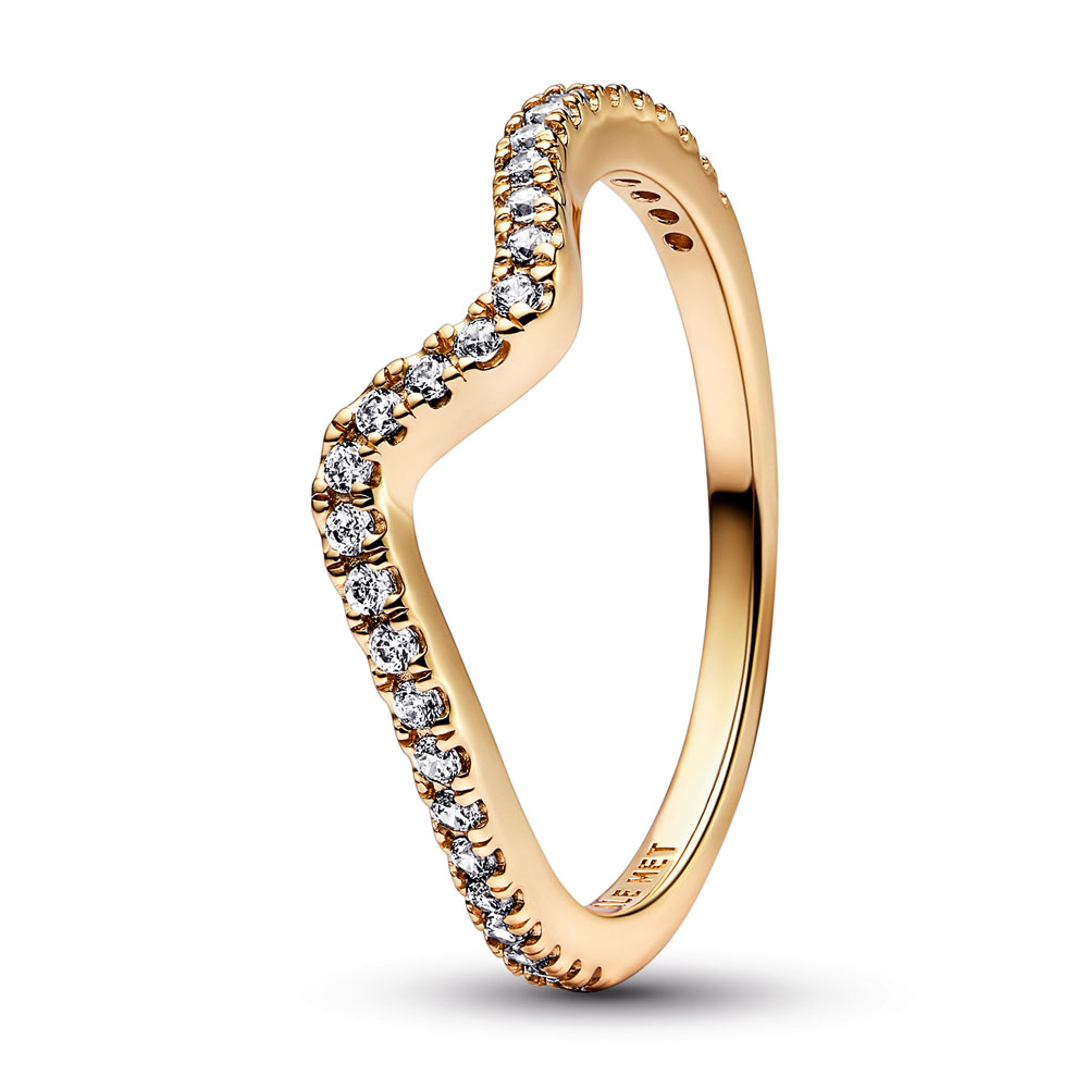 Pandora Wave 14k gold-plated ring with clear cubic zirconia