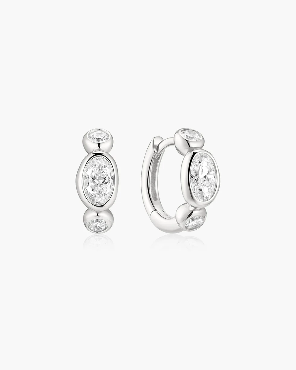 Ania Haie Silver Bezel Organic Pebble & Round Huggie Hoop Earrings