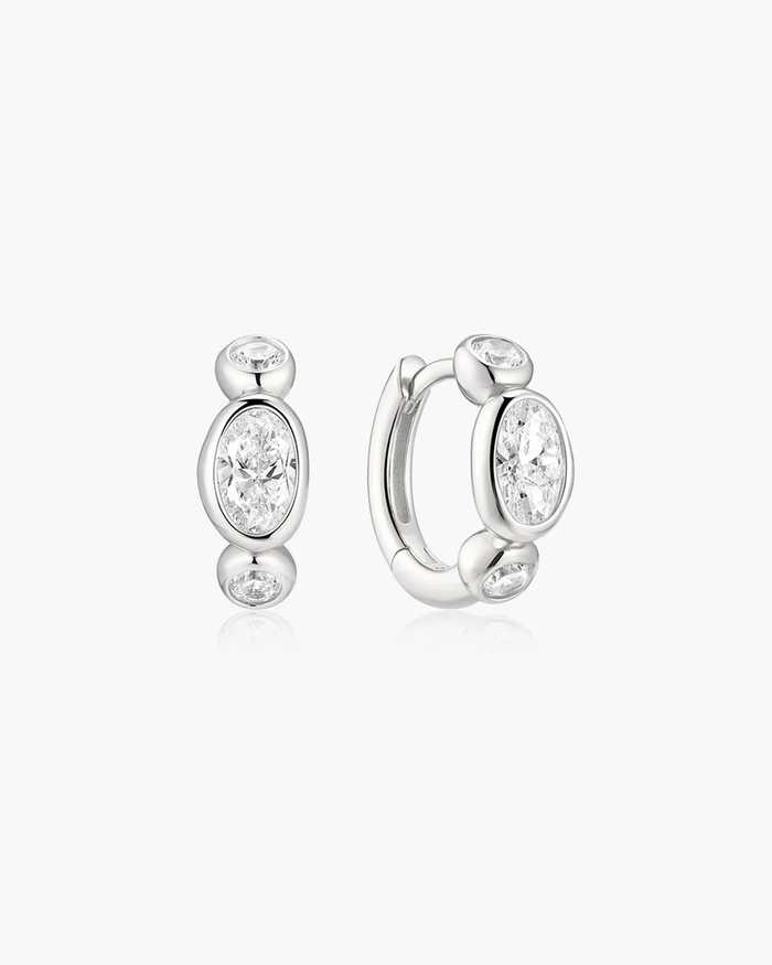 Ania Haie Silver Bezel Organic Pebble & Round Huggie Hoop Earrings