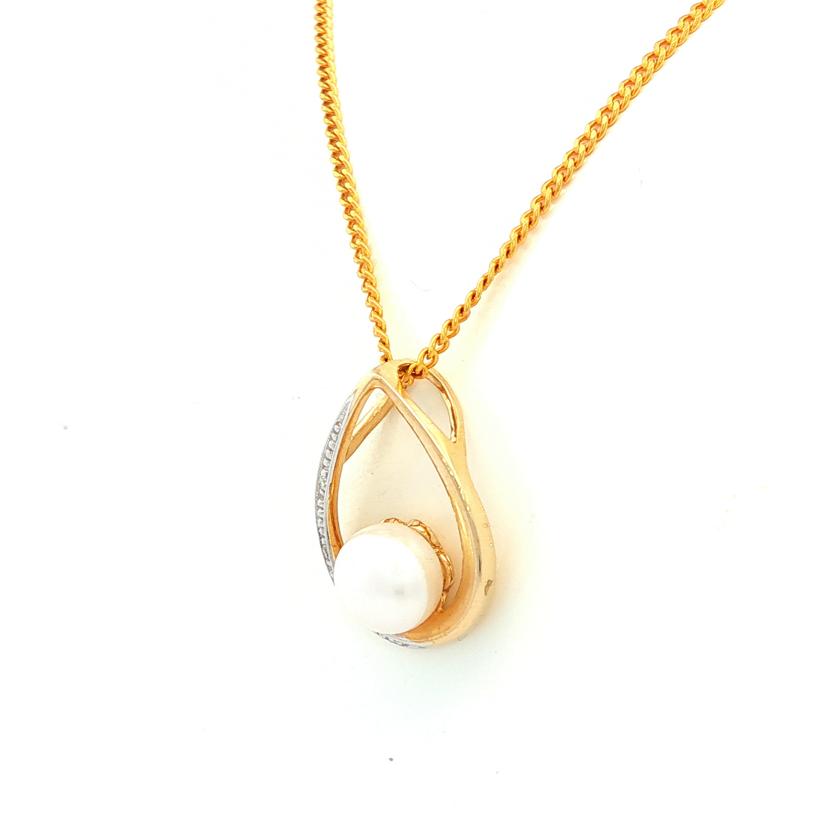 Freshwater Pearl and Diamond Teardrop Pendant