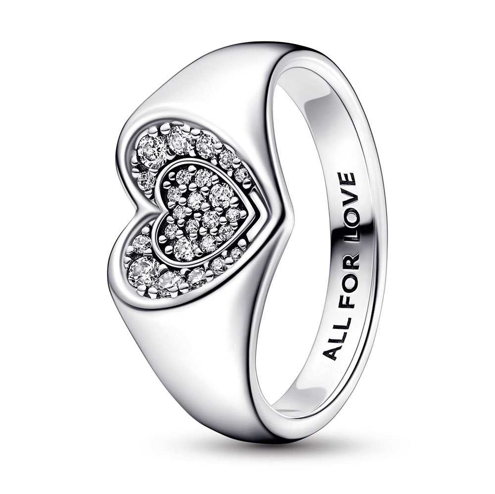 Heart sterling silver ring with clear cubic zirconia