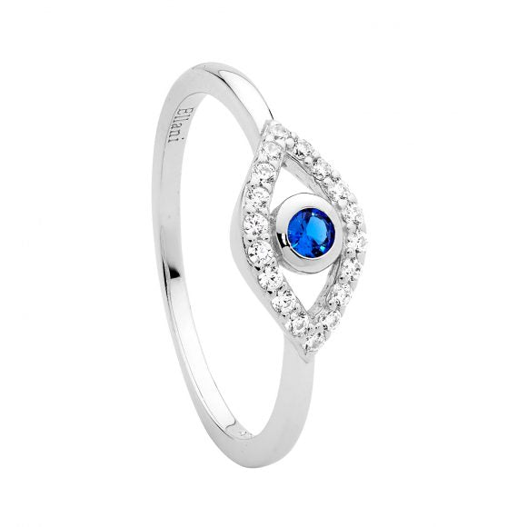 Ellani CZ Bezel Set Evil Eye Ring