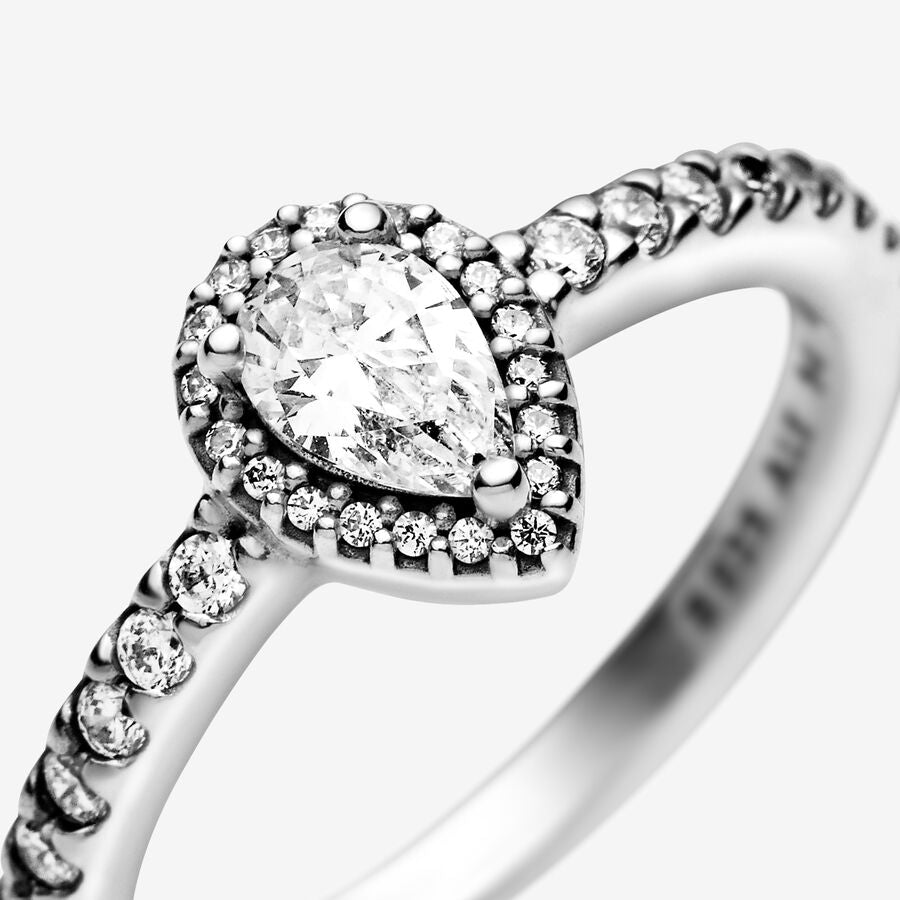 Radiant Teardrop Silver Ring w Clear CZ