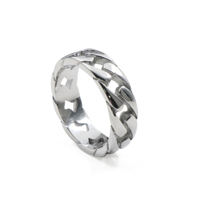 Blaze Stainless Steel Cuban Link Ring in Shiny Steel Finish