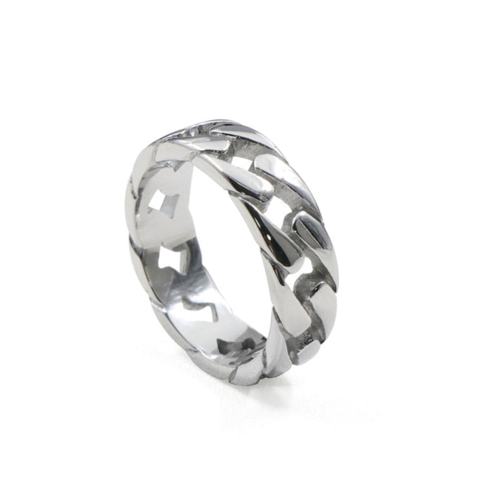Blaze Stainless Steel Cuban Link Ring in Shiny Steel Finish