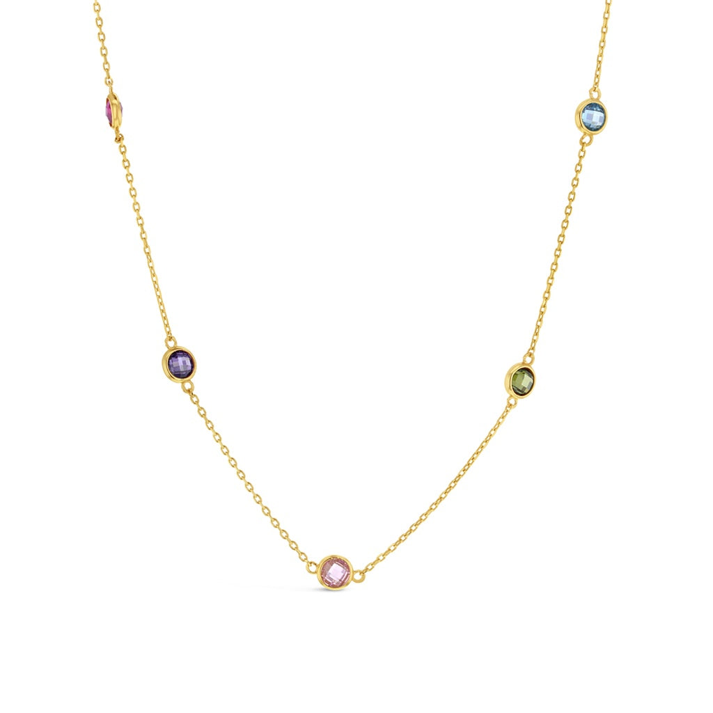 9ct YG Chain with Multi Colored Stone Circles Necklace