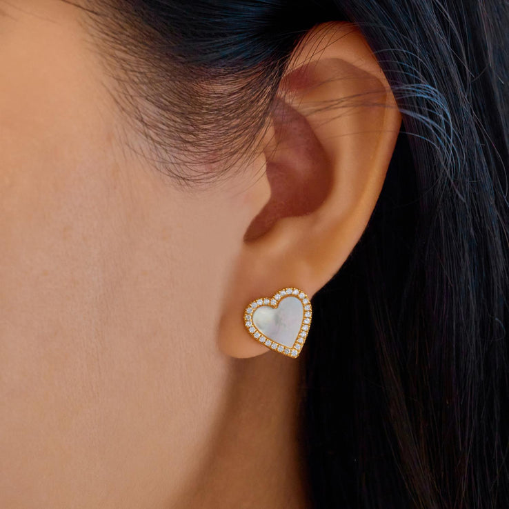 Ania Haie Gold Mother of Pearl Halo Heart Stud Earrings