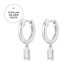 Premium Plated Brass Baguette CZ Charm Earrings with Sterling Silver Posts