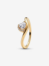 Wave heart 14k gold-plated ring with clear cubic zirconia
