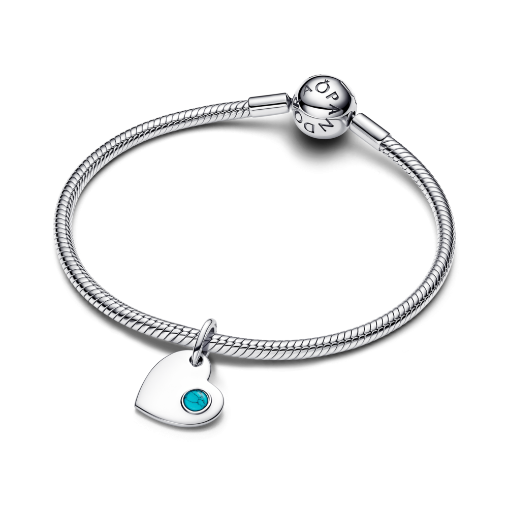 Pandora Engravable Heart Turquoise Blue Stone Dangle Charm