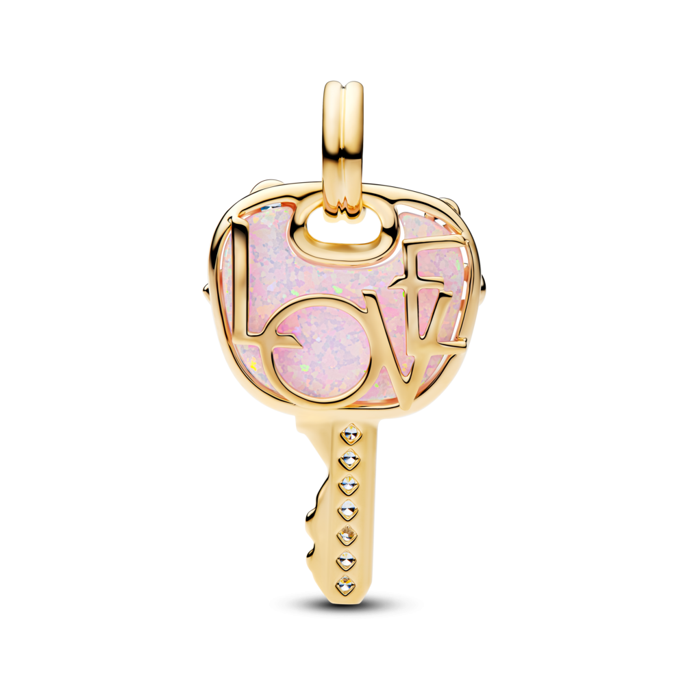 Pandora Opalescent Pink Love Key Large Dangle Charm