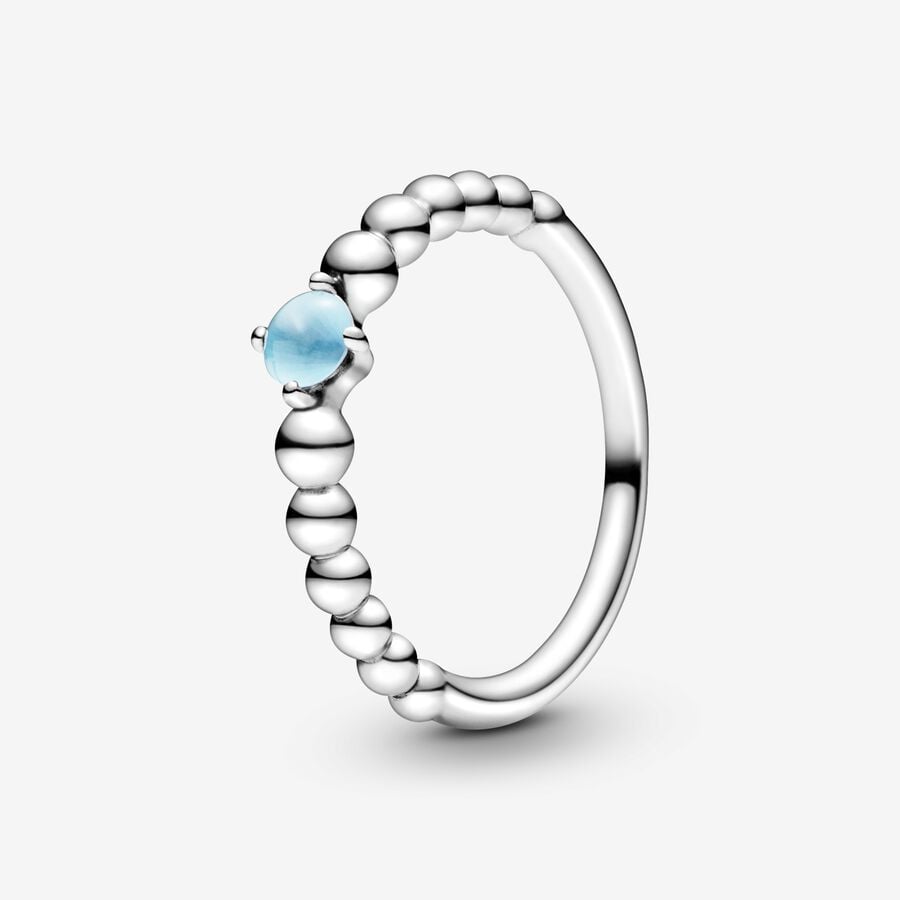 December Sky Blue Silver Ring with Man-Made Sky Blue Crystal