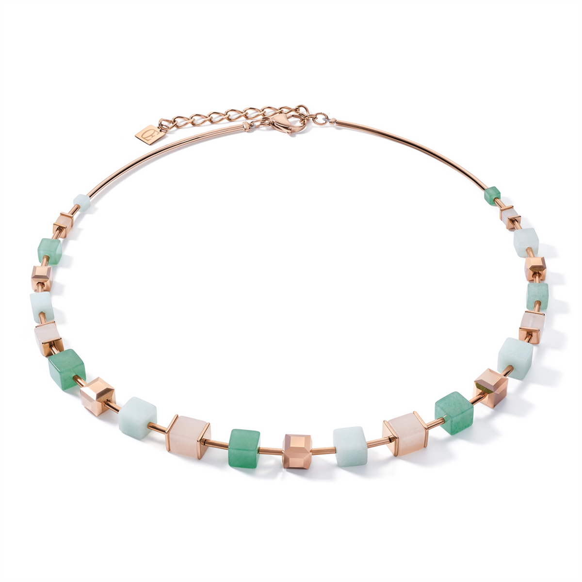 Geo Cube Soft Pink &amp; Green Aventurine Necklace