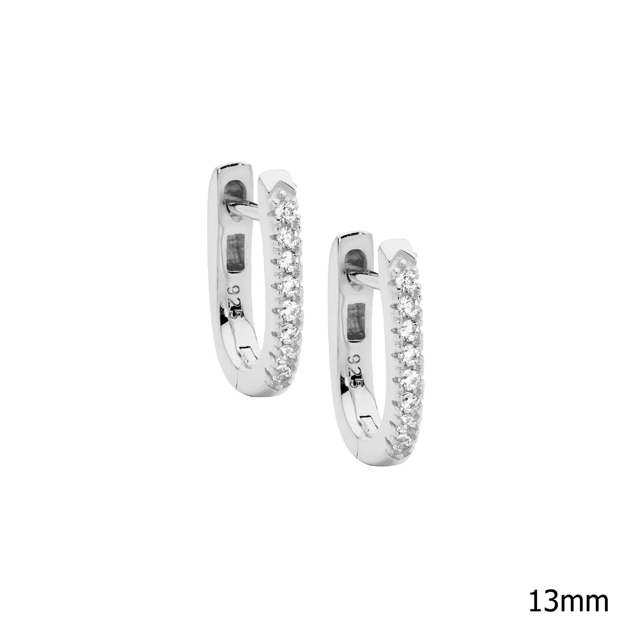 Ellani SS WH CZ 13mm Oval Hoop Earrings W/ Gold Plating