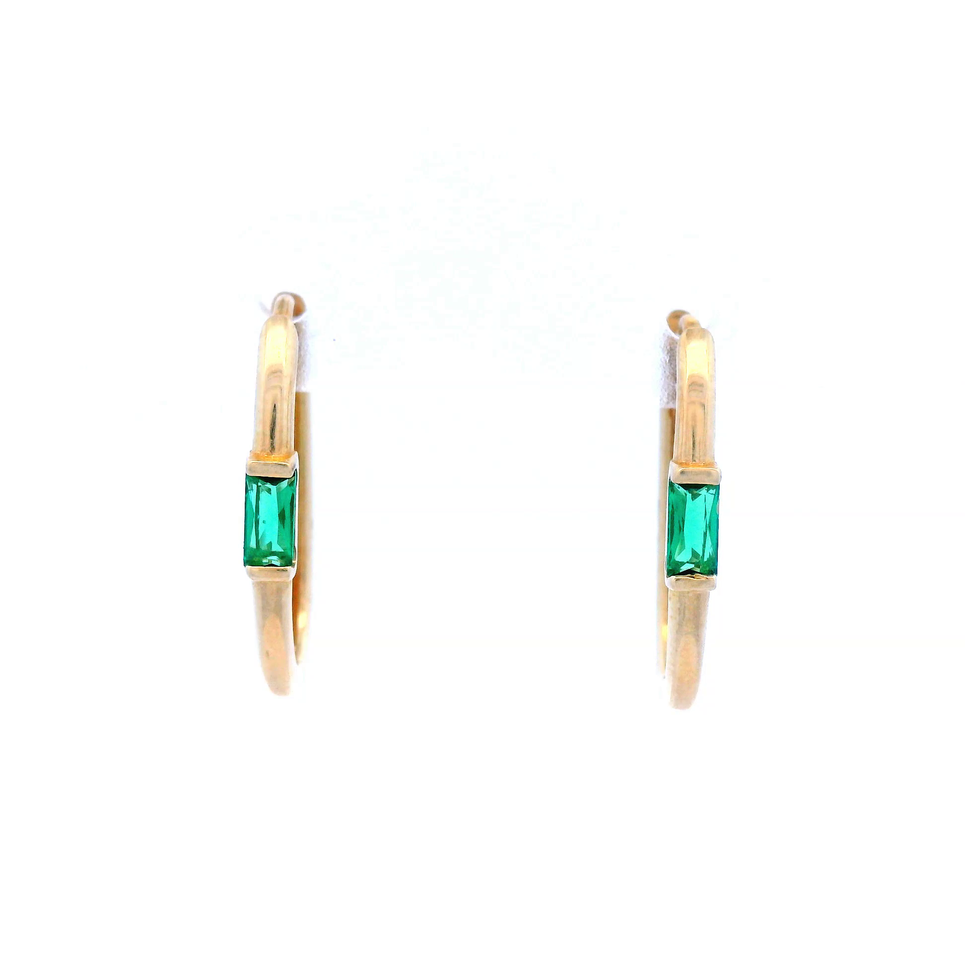 Emerald in a Paperclip Huggie Earrings