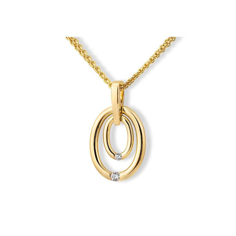 Double Diamond Circle Pendant Set in Yellow Gold