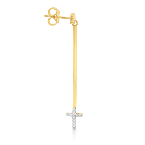 9ct Yellow Gold Cubic Zirconia Cross Bar Drop Stud