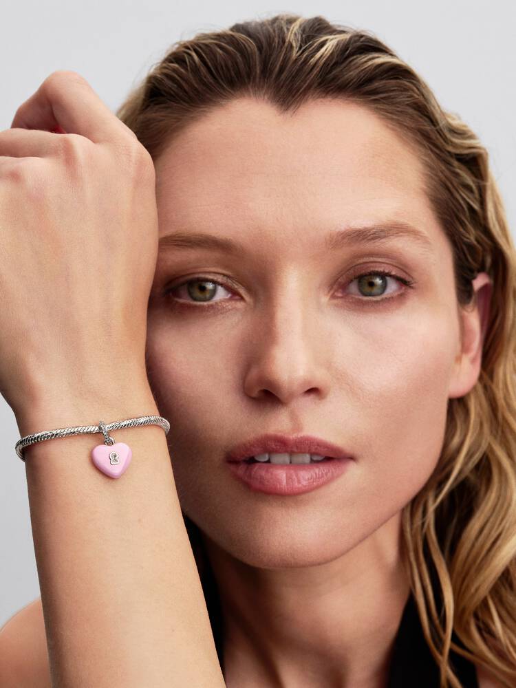 Pandora Pink Ceramic Heart Padlock Dangle Charm