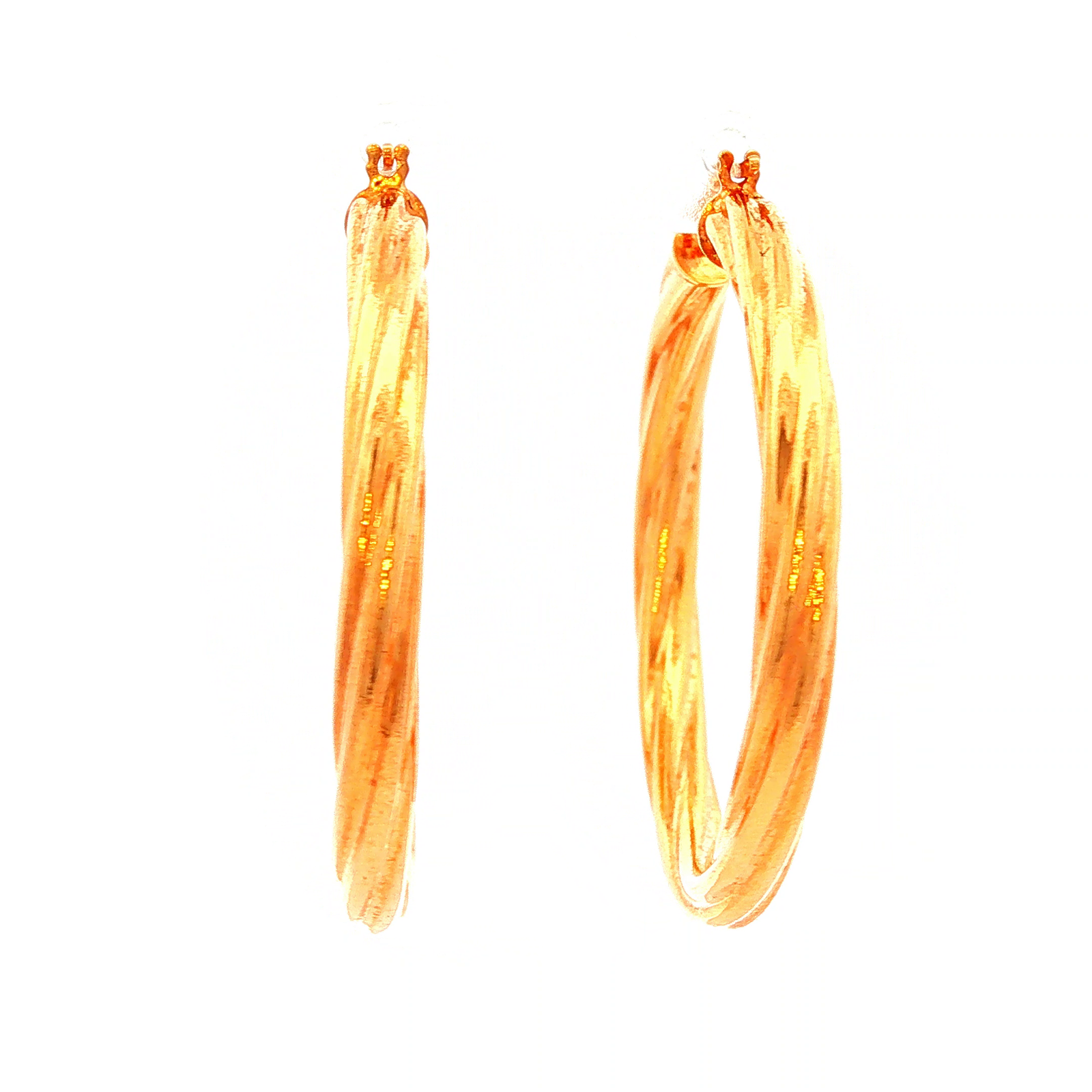 Twisted Hollow Hoop Earrings in Yellow Gold