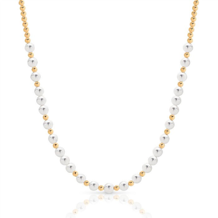 Yellow Gold Plated Alloy Bead Pearl Necklace